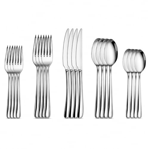 Cangshan Rain II 20-Piece Stainless Steel Flatware Set - Mirror Finish, Ergonomic Handles