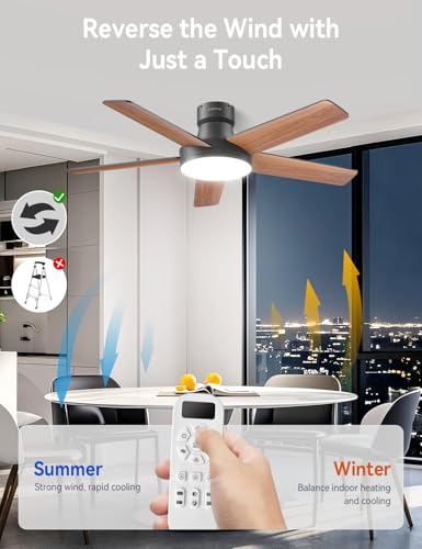 AKOFUN 44 Inch Black Ceiling Fan with Lights, Remote, Dimmable LED, Quiet DC Motor
