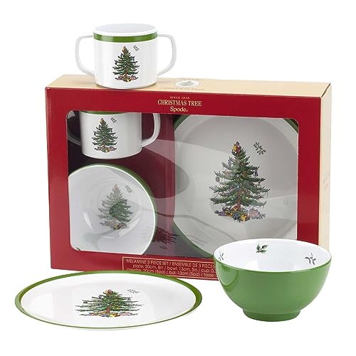 Spode Christmas Tree 3-Piece Children's Dinnerware Set - 10 Oz Melamine (Christmas Tree Melamine 3 Piece Set)