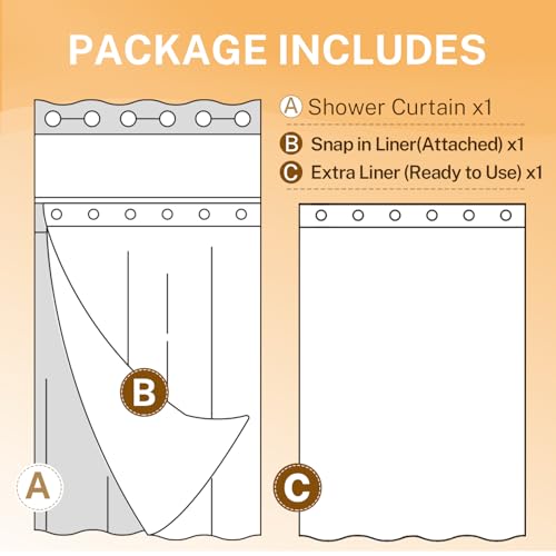 River Dream Waffle No Hook Shower Curtain with 2 Snap-in Liners - White 71x74