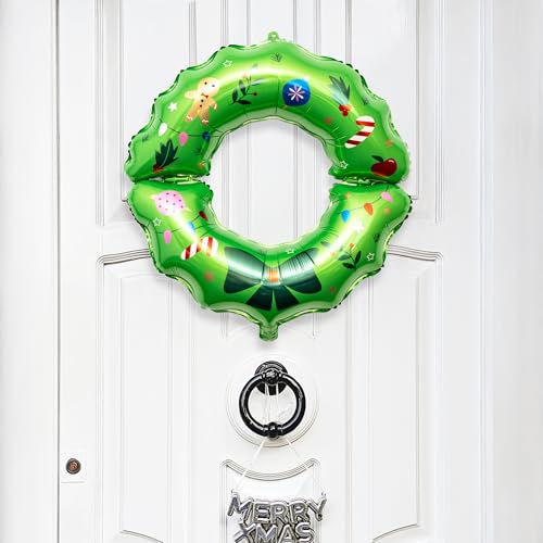 HOUSE OF PARTY Christmas Balloons with Pre-Attached Strings | Wreath Foil Balloons for Holiday Decorations