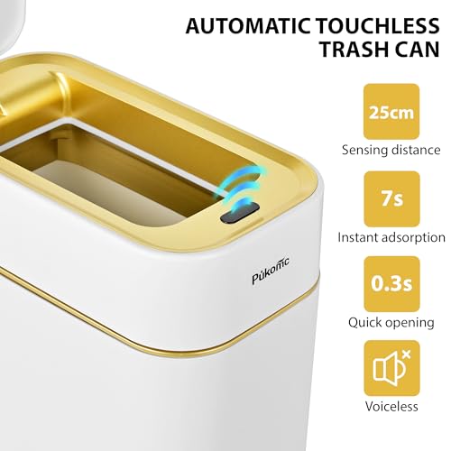 Pukomc 2.3 Gallon Automatic Sensor Trash Can - Space-Saving Compact Design