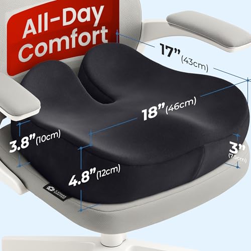 XX-Large Memory Foam Seat Cushion for Tailbone Pain Relief - Ergonomic Support, Office & Car Use - Black Suede