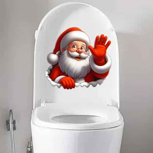 Christmas Toilet Sticker Funny Christmas Santa Claus Snowman Elf Toilet Seat Cover Decoration Waterproof Toilet Seat Lid Decal Bathroom Wall Sticker (Smile Santa Claus)