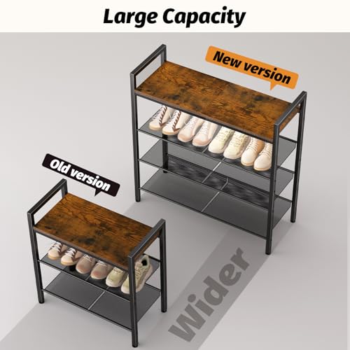 Brown 4-Tier Shoe Rack for Entryway | Durable Metal & Wood Storage