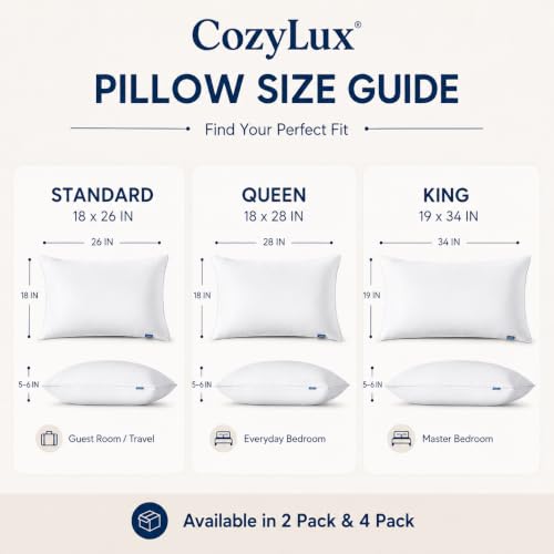 CozyLux Standard Size Bed Pillows Set of 4 - 18x26 Inches, Medium Support