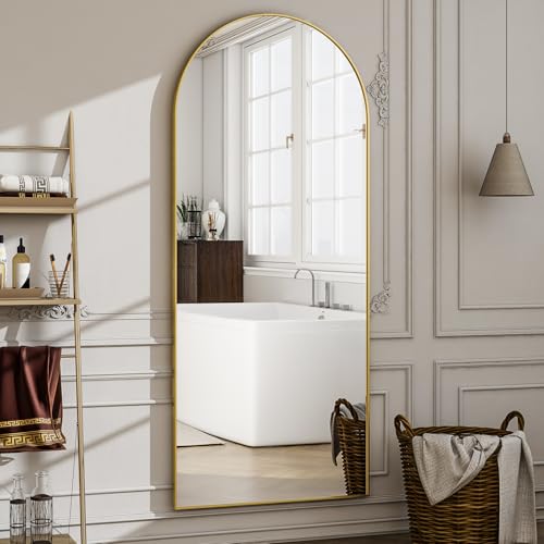 WISSMIELS 57" x 20" Gold Arched Full Length Mirror Wall & Floor Mount
