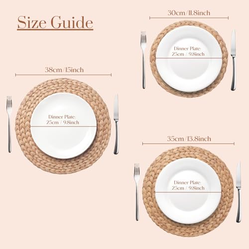 6 Pack, Round Woven Placemats, Natural Water Hyacinth Wicker Place