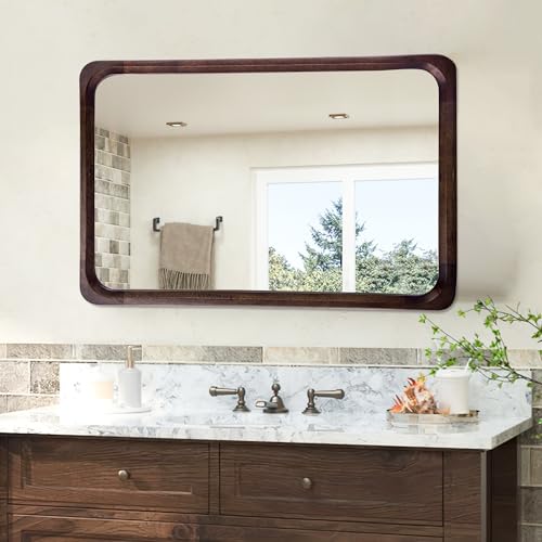 Solid Wood Bathroom Mirror for Wall 24 x 36 Inch, Rustic Rectangle