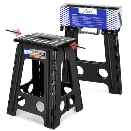 Black 17.5 Inch Folding Step Stool with Safety Lock, Heavy Duty 400 lbs