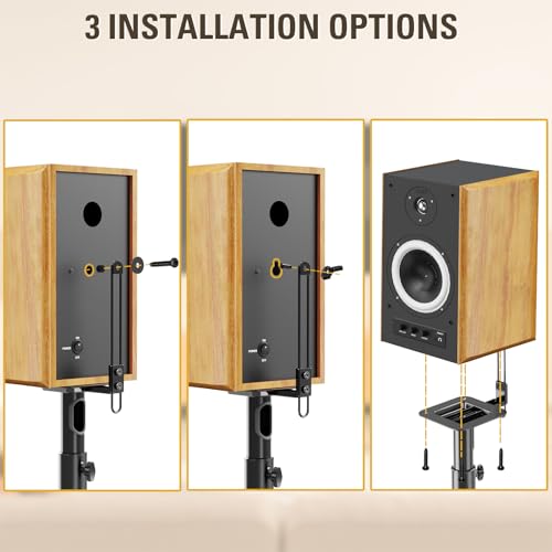 Height Adjustable Speaker Stands for Bookshelf Speakers - 9.4" W x 18" H, Black, Compatible with Most Brands