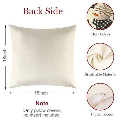 Christmas Pillow Covers 18x18 Set of 4, Decor for Sofa Couch, Indoor Outdoor Decorations, Throw Pillow Cases for Winter Xmas Holiday Farmhouse Party