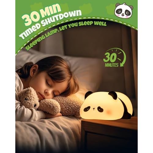 Cute Panda Night Light, Animal Lamp, Food Grade Silicone, Rechargeable, 3 Level Dimmable, Squishy Nursery Nightlight for Desk Decor, Funny Gifts Stuff for Boys Girls Baby, White Elephant Gifts