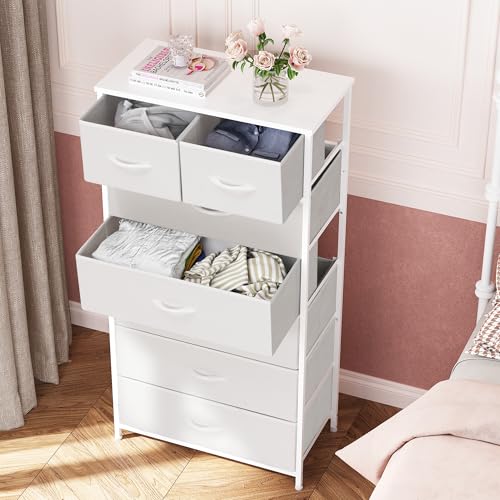 White Fabric Dresser with 7 Removable Drawers - Vertical Storage Tower