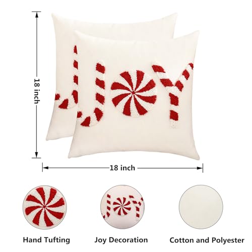 Tosleo Christmas Joy 18x18 Inch Set of 2 Red Xmas Throw Pillow Covers - Holiday Home Decor