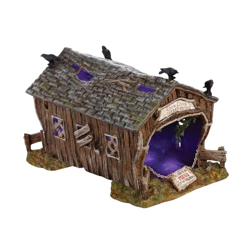 Department 56 Halloween Crow Creek Covered Bridge Lit Figurine, 4.72 Inch, Multicolor