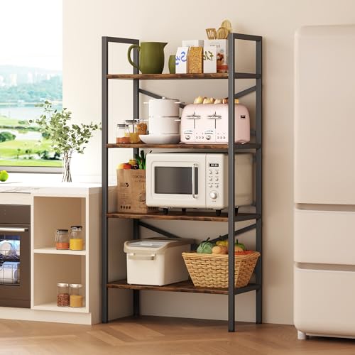 Homeiju 4-Tier Rustic Kids Bookshelf, 23.6'' Wide Small Bookcase with Open Shelves