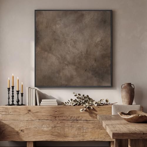 30x30 Inch Framed Neutral Brown Abstract Canvas Wall Art - Modern Living Room Decor