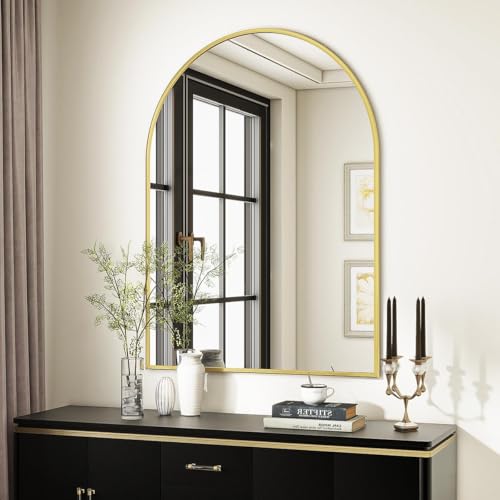 Gold Arched Wall Mirror 30 x 38 Inch Bathroom Vanity Mirror with Frame - VooBang Variation