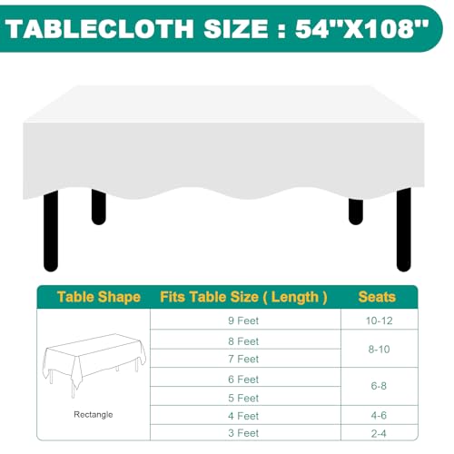 RowinsyDD 50 Pack White Disposable Plastic Tablecloths - Waterproof & Large 54x108 Inches