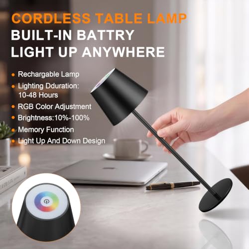 4 Pack Cordless Rechargeable Table Lamps with RGB Colors & Dimmable Warm White