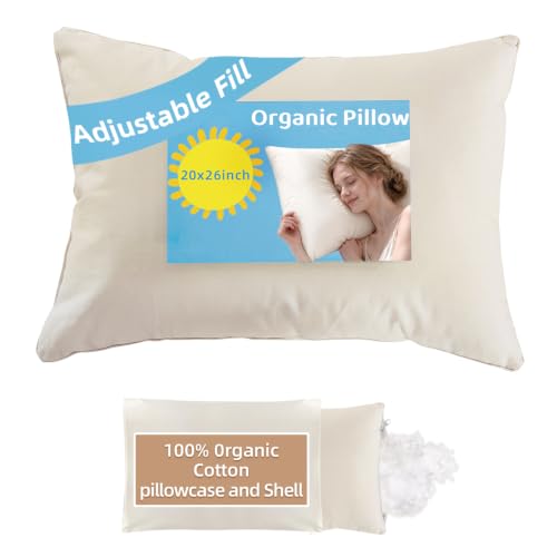 Organic Cotton Pillow 20x26 with Adjustable Loft - Off White, Hypoallergenic