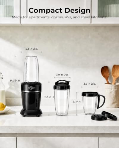 Sangcon 1000W Personal Blender with 3 BPA-Free Cups - Black