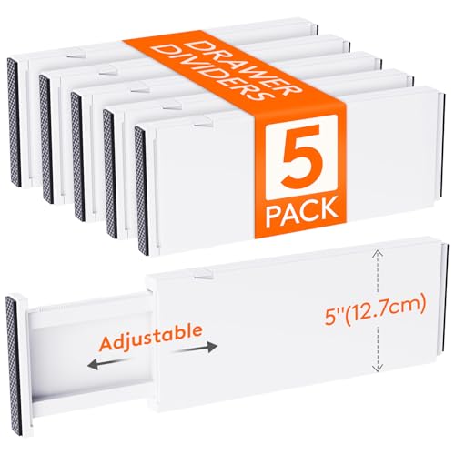 Adjustable Drawer Dividers 5 Inch Tall, Expandable & Non-Slip, Fits 13.5-22 Inches Deep Drawers — Variation of 5/5"H, 13.5-22"L