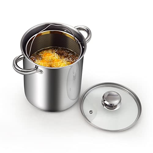 4-Quart Stainless Steel Deep Fryer Pot with Mesh Basket & Glass Lid – Cook N Home