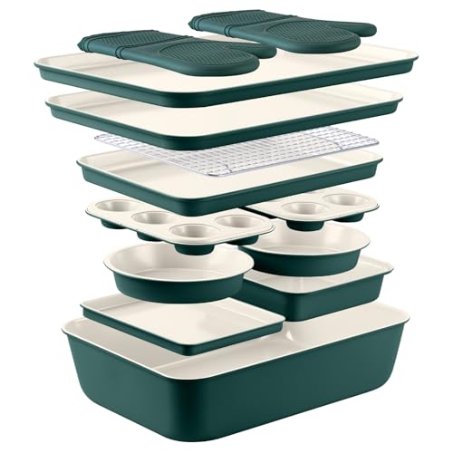 Country Kitchen Nonstick Stackable Bakeware Set - Sage Without Handles, 13 Pcs