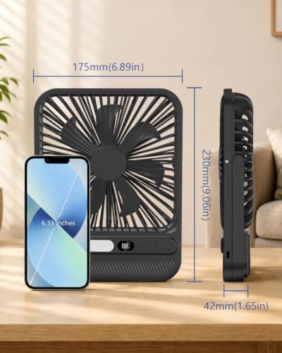 BIVBTP 8000mAh Portable Travel Fan - Classic Black, 7-inch Ultra-Thin Desk Fan with 28H Battery & Quiet Operation