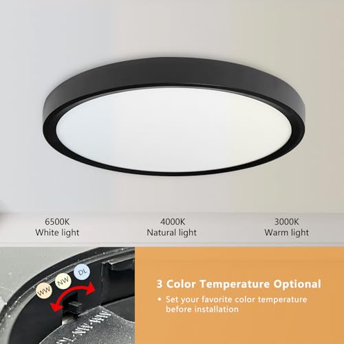 OFFIY Black 15.8 Inch LED Ceiling Light Flush Mount 34W 3060LM Dimmable
