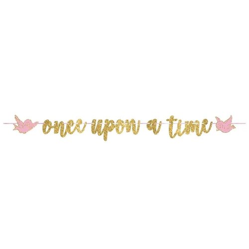 Gold Glitter "Once Upon A Time" Script Letter Banner - 12' x 8" (1 Set) | Elegant Hanging Decor for Birthdays, Baby Shower, and Princess Themed Parties