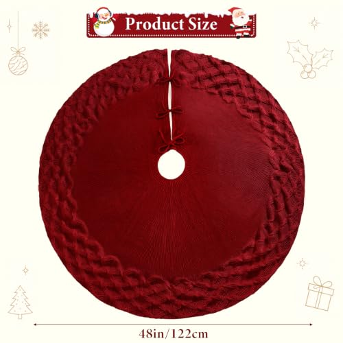 TOCHGREEN Red Knitted Christmas Tree Skirt 48 inches Chunky Knit