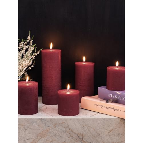 CANDWAX 3x4 inch Pillar Candles Set of 3 – Unscented, Dripless Burgundy, Handmade