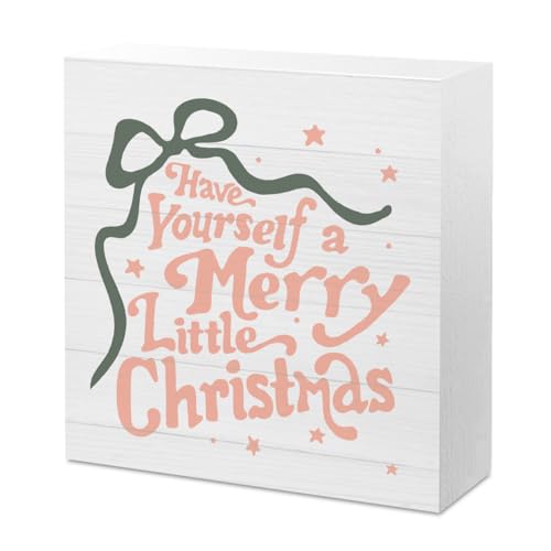 Little Christmas Wooden Sign - Have Yourself A Merry Little Christmas, 5x5 inch Desk Decor, Holiday Office Shelf Decor