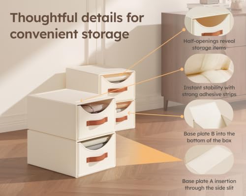 Homsorout Beige Stackable Collapsible Storage Drawers - 13.7 Inch 4 Pack