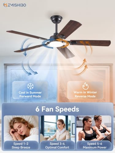 52-Inch Black Ceiling Fan with Lights and Remote Control - Modern Indoor Design Variation 1