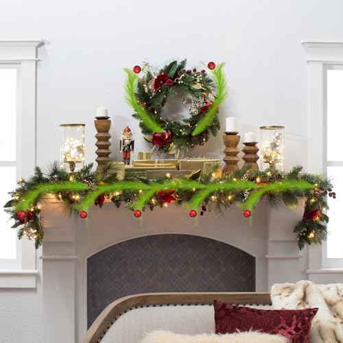 18.11inch Christmas Tree Topper Decorations - 10PCS Christmas Tree Picks, Green Curly Branches with Red Balls for Xmas Tree Topper Ornaments Home Indoor Wreath Craft Decorations