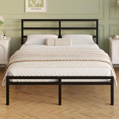 Queen Bed Frame with Headboard and Footboard - 12 Inch Metal Platform Bed, Stable & Easy Assembly - Black