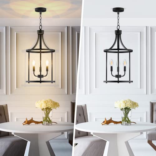 PARTPHONER 3-Light Farmhouse Black Pendant Light Fixture - Open Frame Kitchen & Dining Chandelier