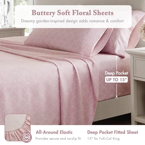 Madison Park 7-Piece Pink Floral Comforter Set with Sheets Full
