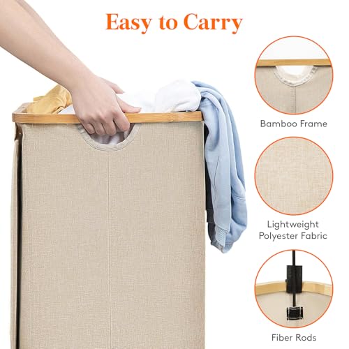 Large Laundry Basket with Lid and Removable Bags - 150L Beige, Collapsible & Easy Carry