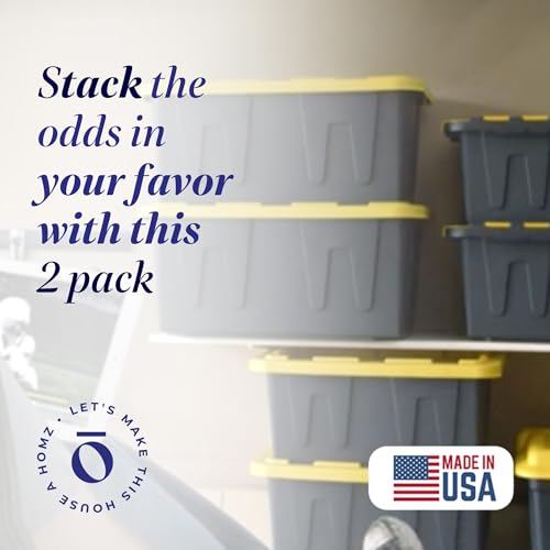 HOMZ Durabilt 15 Gal Plastic Storage Bins with Lids - Black & Yellow, Pack of 2