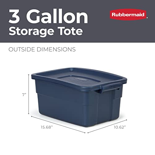 Rubbermaid Roughneck 3 Gal Stackable Storage Bins - 6 Pack, Made in USA, Dark Indigo Metallic