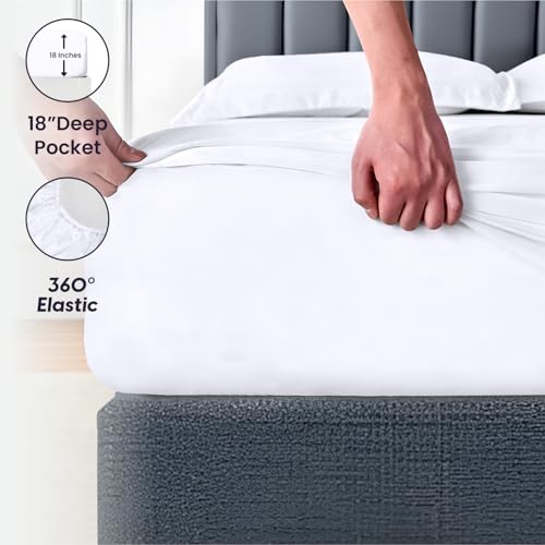 White 108x108 Inch Egyptian Cotton Alaskan King Sheet Set - Deep Pocket 18" - Ultra Soft Hotel Quality Bedding - Variation 01