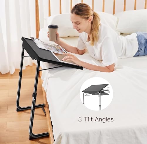 HUANUO Adjustable TV Trays Set of 2 with Cupholder, Height & Tilt Adjustable, Black