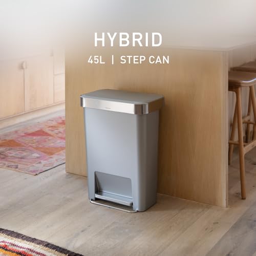 Simplehuman Alloy Hybrid Step Trash Can 45L / 12 Gal with Lid Shox® - Studio Edition