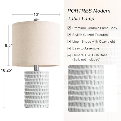 PORTRES White 18.25-inch Modern Ceramic Table Lamps Set of 2 for Bedroom & Living Room