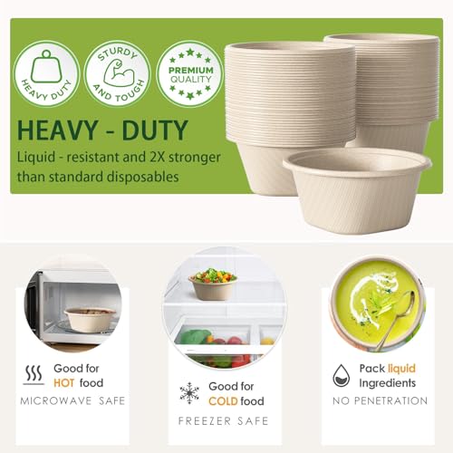 Heavy Duty 48oz Disposable Paper Bowls - Eco-Friendly Compostable Salad Bowls, 100 Pack, Natural Variation